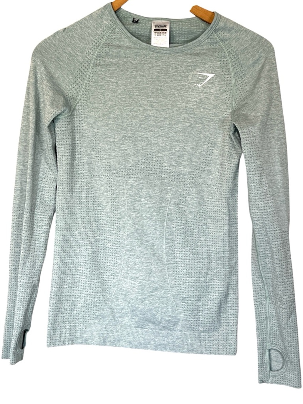 Gymshark Vital Long Sleeve Thumbholes Seamless Top Size M Light Teal Yoga Gym